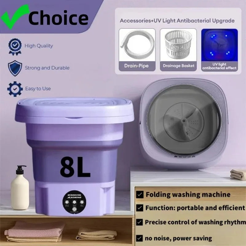 8L Portable Folding Washing Machine Bucket for Clothes Socks Underwear