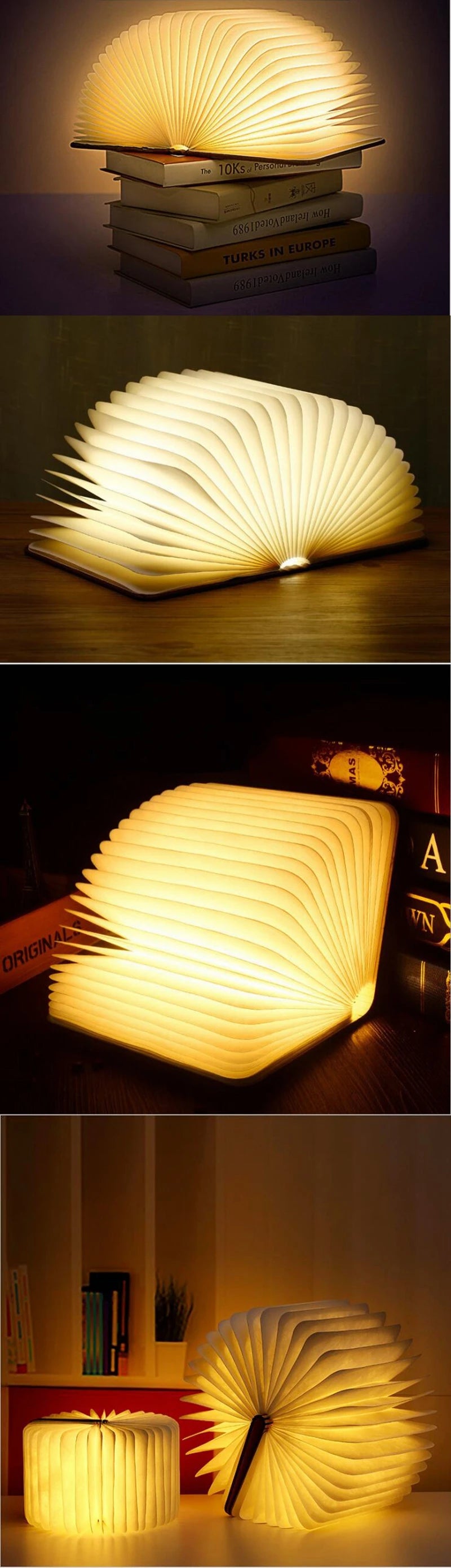 LED Foldable Book Light Creative Wooden Luminous Book for Children Kids’Birthday Holiday Christmas Gift Rechargeable Night Lamp