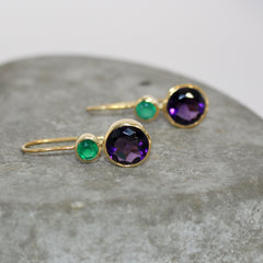 Amethyst and green onyx Gold plated sterling silver earrings