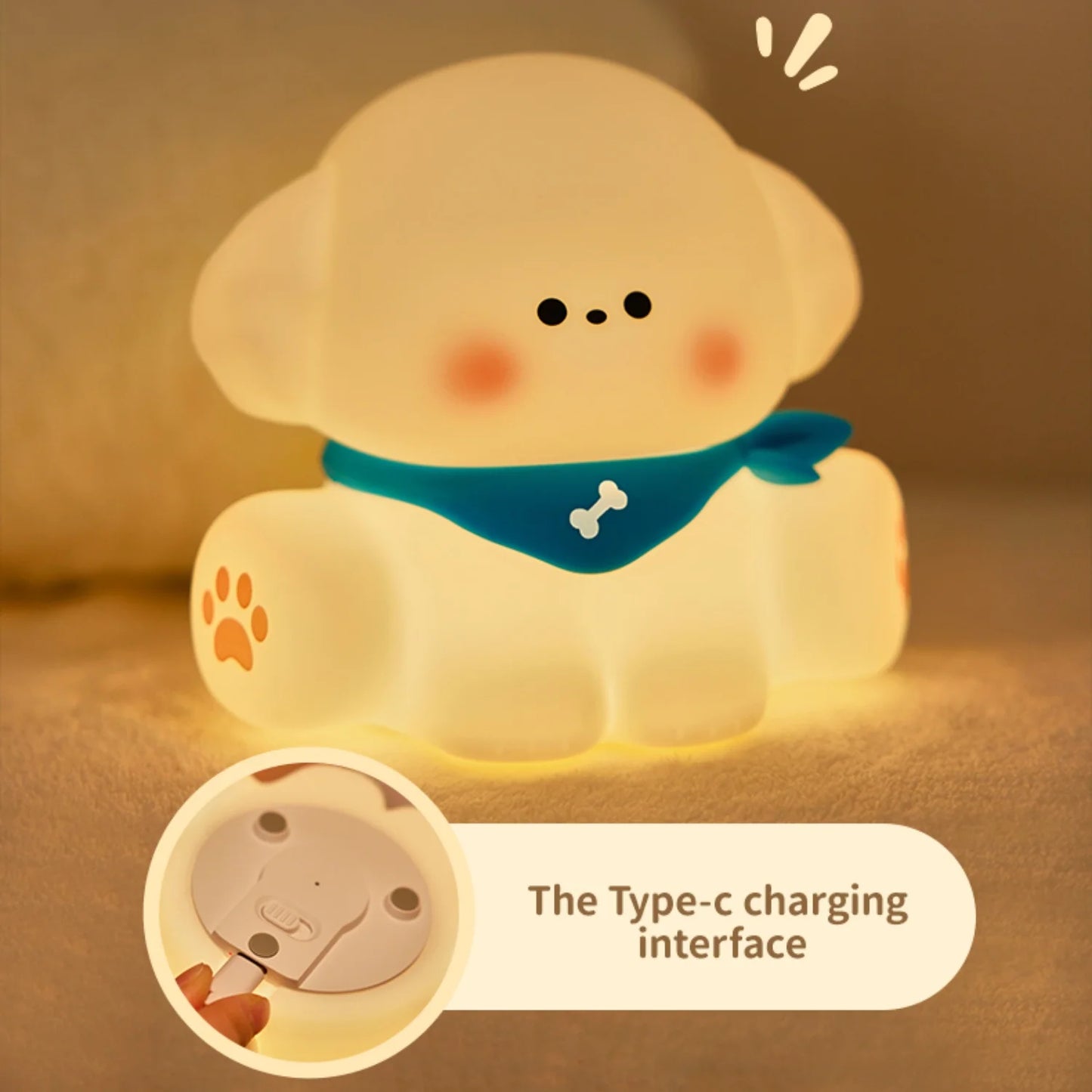 Cartoon Puppy Shaped Silicone Night Lamp, USB Charging Soft Glow Nightlight, Portable Touch Control Dog LED Light, Indoor Room D