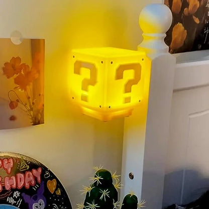 Super Bros Question Block Lamp, Square LED Night Light with USB Cable, Table Lamp with Play Game Coin Sound Effect, Bedside Lamp