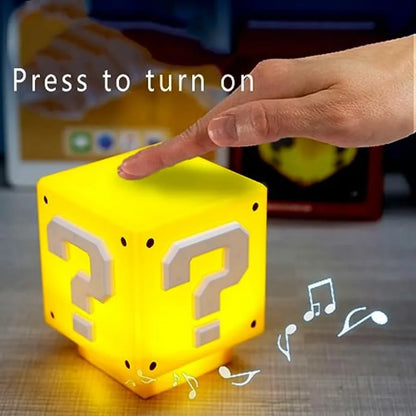 Super Bros Question Block Lamp, Square LED Night Light with USB Cable, Table Lamp with Play Game Coin Sound Effect, Bedside Lamp
