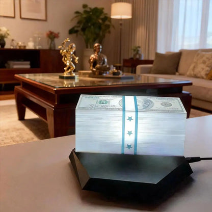 Magnetic Levitation Game Cash Lamp 360° Rotating Floating Money Stack with 3 Color Modes Touch Base, USB Powered Mini GTA Style
