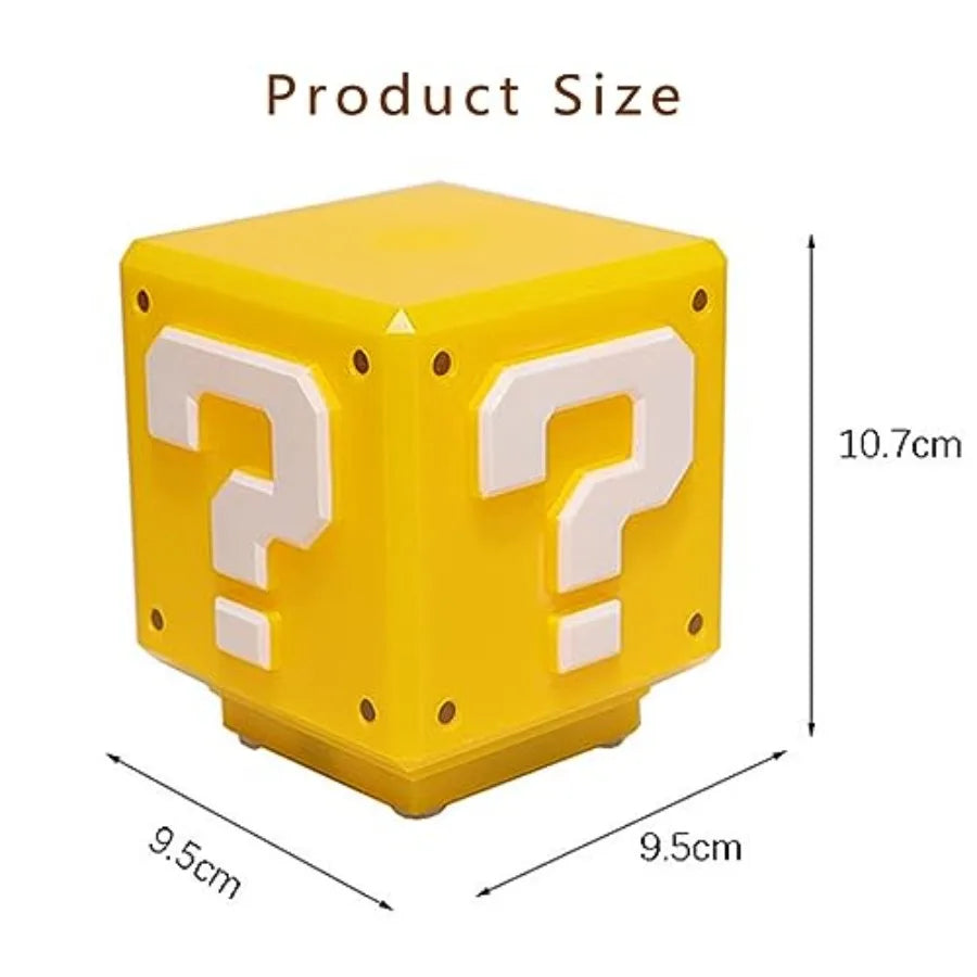 Super Bros Question Block Lamp, Square LED Night Light with USB Cable, Table Lamp with Play Game Coin Sound Effect, Bedside Lamp