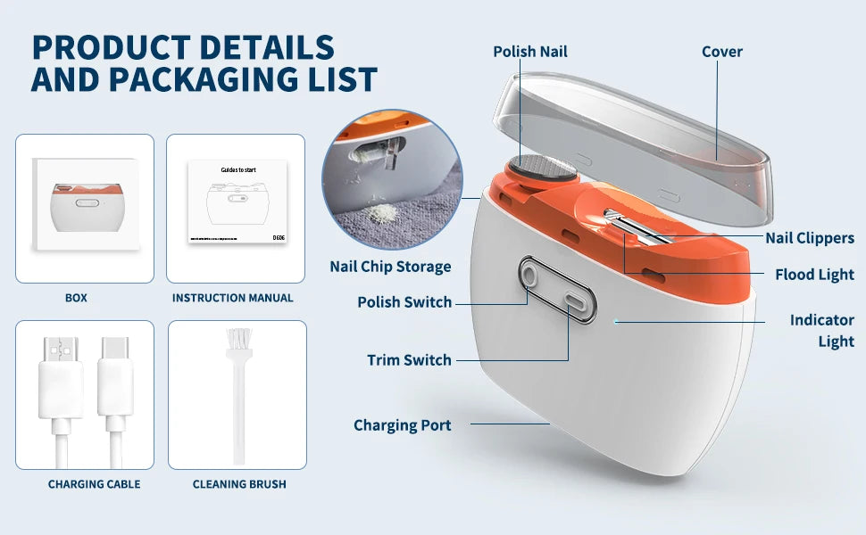 2026 Upgraded 3-in-1 Electric Nail Clipper & Polisher – Automatic Nail Trimmer with LED Light, 2-Speed, USB Rechargeable