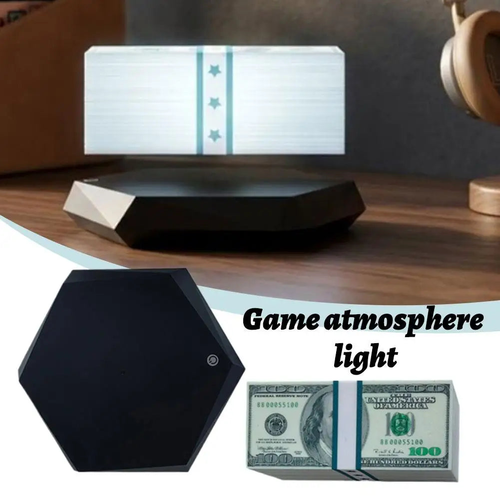 Magnetic Levitation Game Cash Lamp 360° Rotating Floating Money Stack with 3 Color Modes Touch Base, USB Powered Mini GTA Style