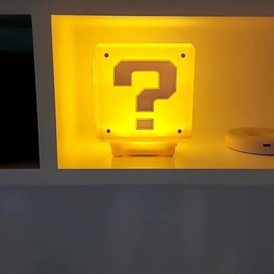 Super Bros Question Block Lamp, Square LED Night Light with USB Cable, Table Lamp with Play Game Coin Sound Effect, Bedside Lamp