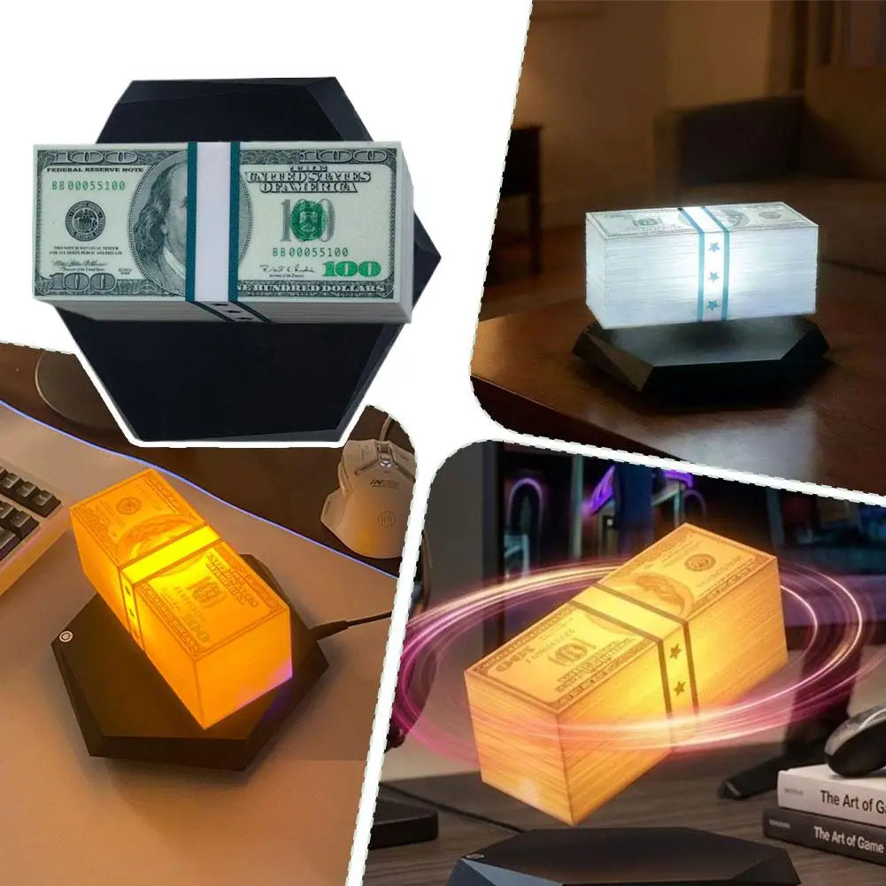 Magnetic Levitation Game Cash Lamp 360° Rotating Floating Money Stack with 3 Color Modes Touch Base, USB Powered Mini GTA Style