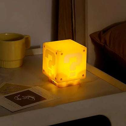 Super Bros Question Block Lamp, Square LED Night Light with USB Cable, Table Lamp with Play Game Coin Sound Effect, Bedside Lamp