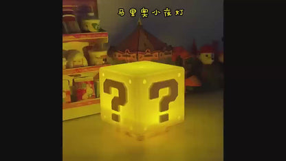 Super Bros Question Block Lamp, Square LED Night Light with USB Cable, Table Lamp with Play Game Coin Sound Effect, Bedside Lamp
