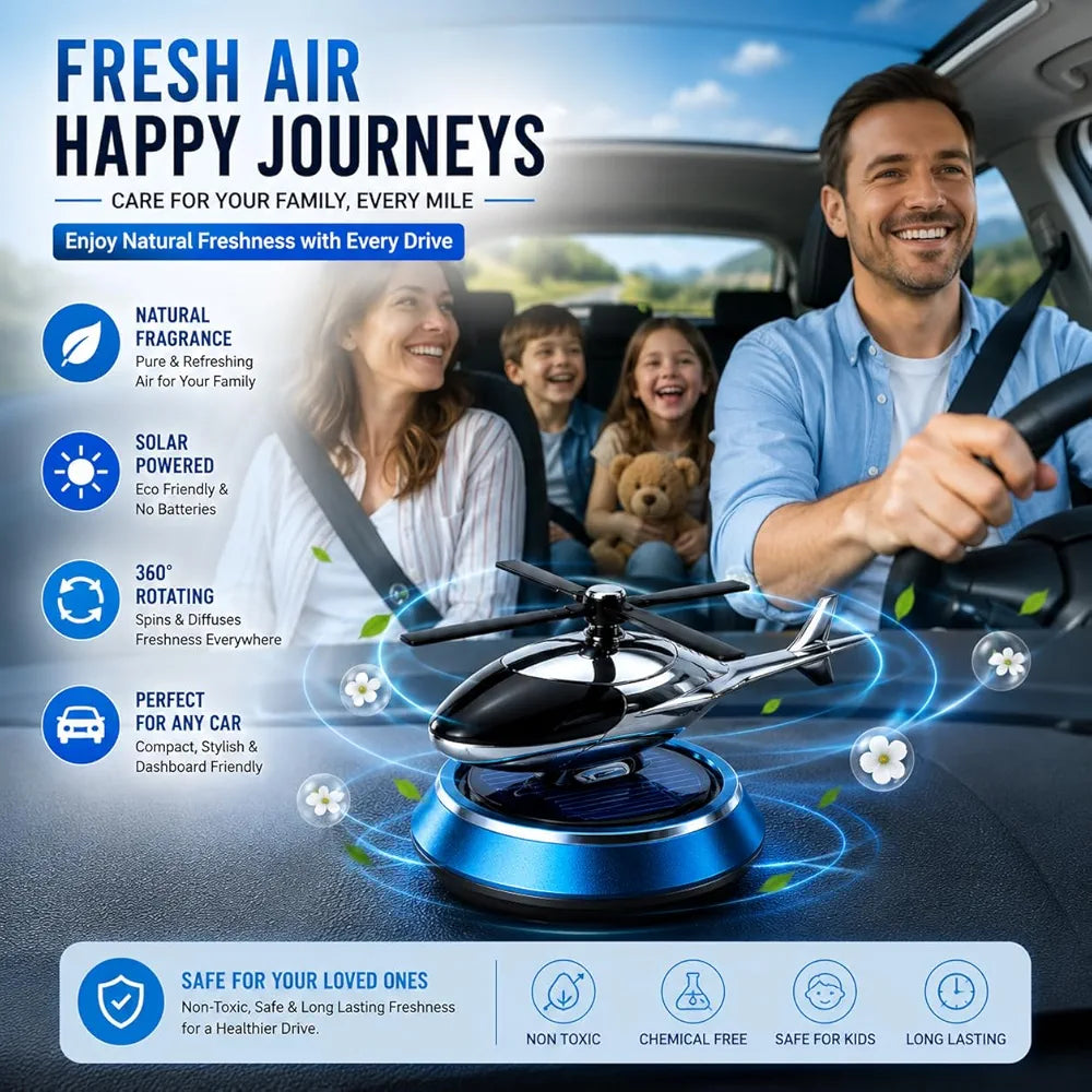 Solar Powered Rotating Helicopter Car Air Freshener / Perfume