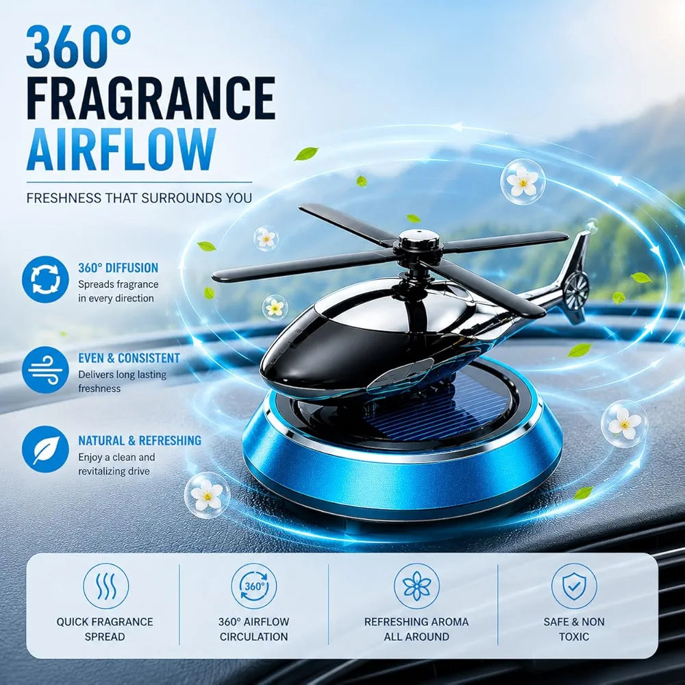 Solar Powered Rotating Helicopter Car Air Freshener / Perfume